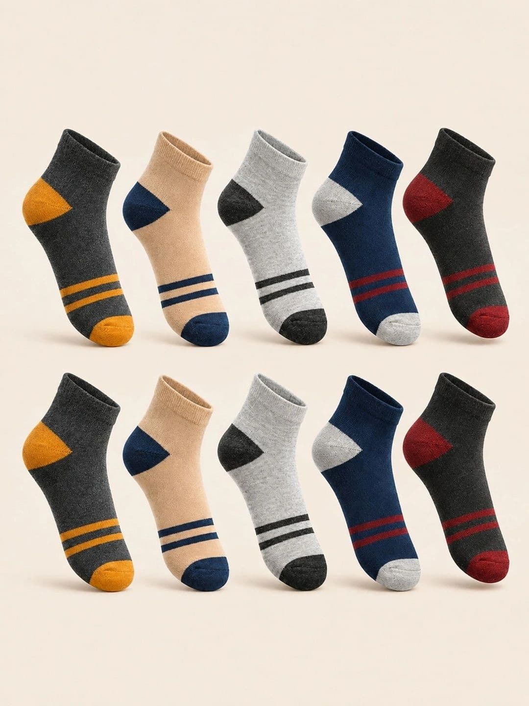 ADDOSSO Men Pack of 10 Cotton Assorted Striped Ankle Length Socks - view 1