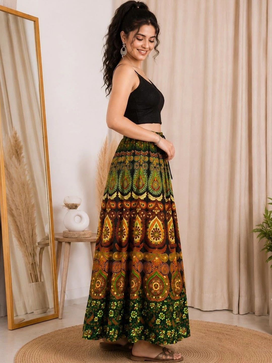 HIMCARE Women Cotton Cambric Paisley Bohemian Maxi Flared Skirt thumbnail 3