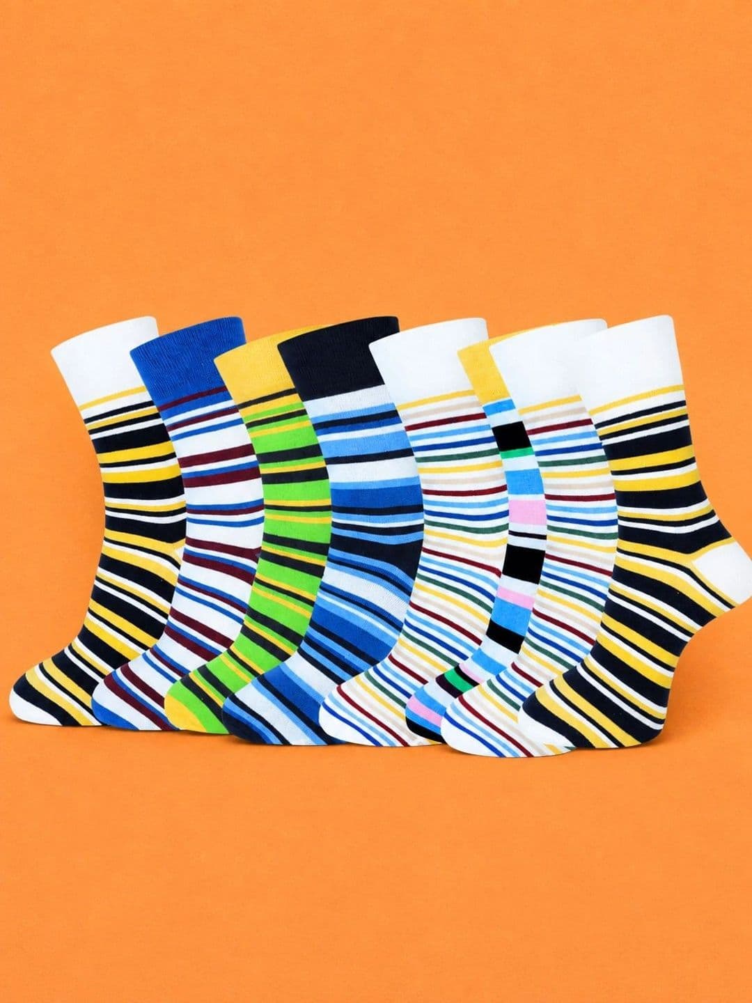 ADDOSSO Men Pack of 8 Cotton Assorted Striped Calf Length Socks - view 1