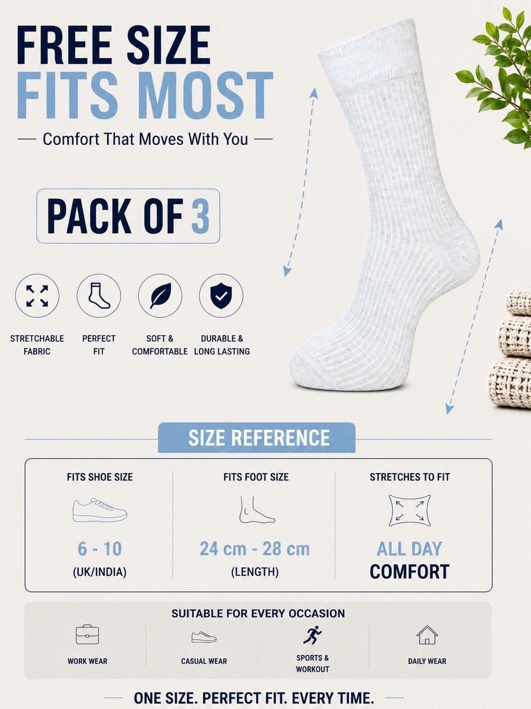ADDOSSO Men Pack of 3 Cotton Assorted Calf Length Socks thumbnail 3