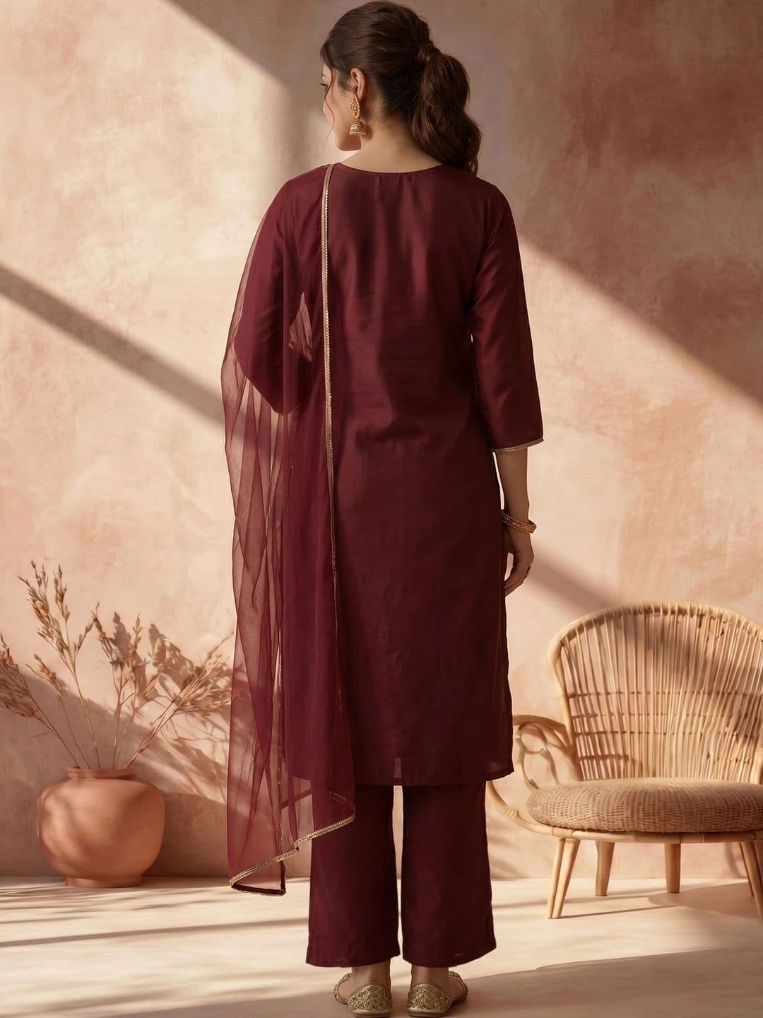 AVANSHEE Women Ethnic Motifs Embroidered Regular Kurta with Trousers & With Dupatta thumbnail 2
