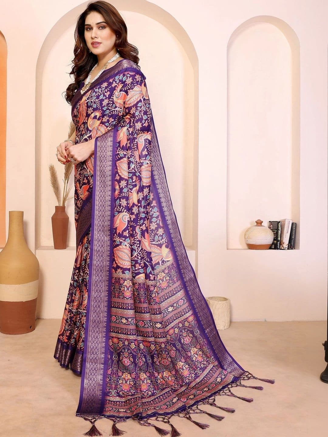 VS MALL Woven Design Zari Silk Cotton Saree thumbnail 6