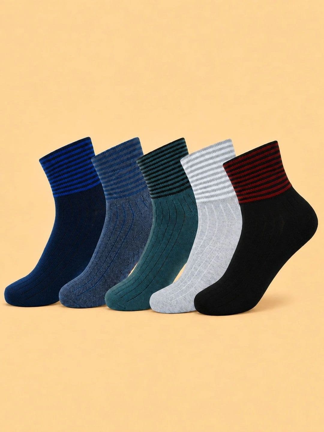 ADDOSSO Men Pack of 5 Cotton Assorted Striped Ankle Length Socks - view 1