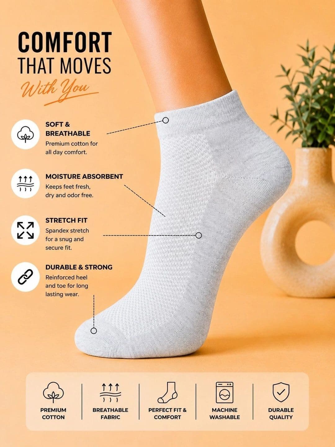 ADDOSSO Men Pack of 3 Cotton Assorted Ankle Length Socks thumbnail 2