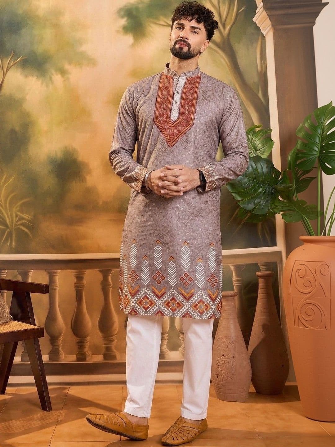 VELKYNOX Men Thread Work Kurta - view 1