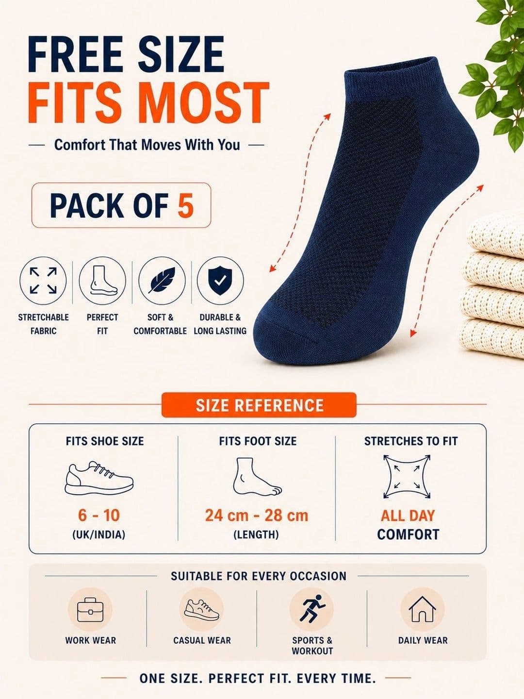 ADDOSSO Men Pack of 5 Cotton Assorted Patterned Ankle Length Socks thumbnail 5