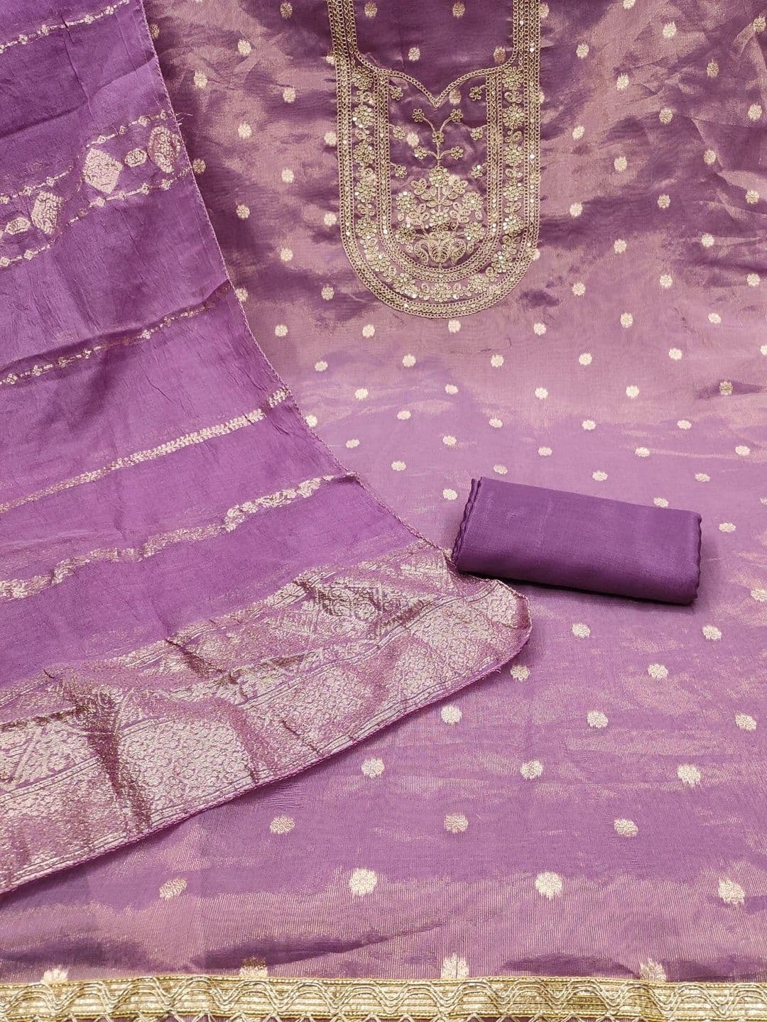 LeeliPeeri Designer Embroidered Raw Silk Unstitched Dress Material thumbnail 2