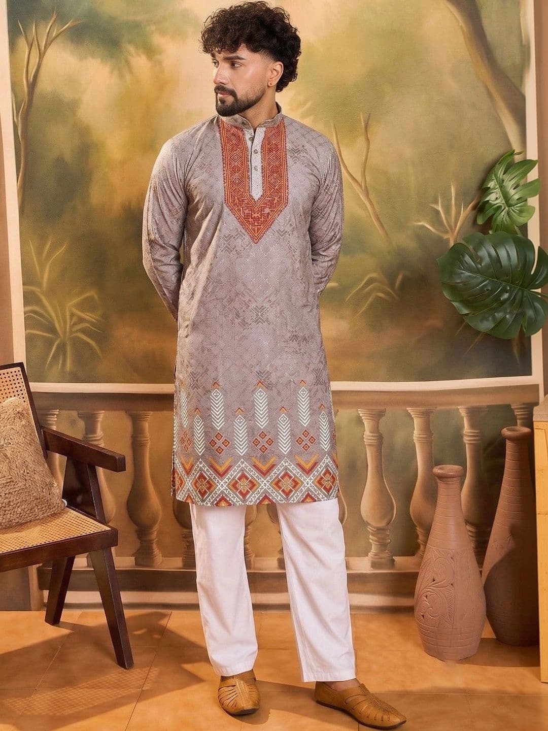 VELKYNOX Men Thread Work Kurta thumbnail 4