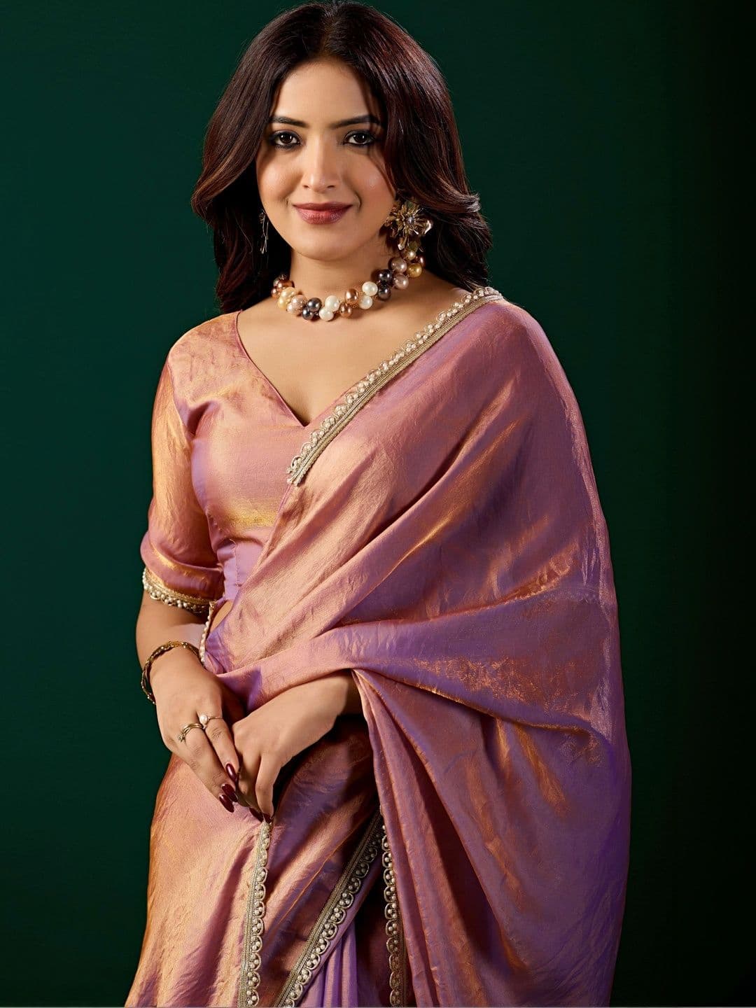 KANYAARI Alia Lavender Satin Saree With Cutdana Work thumbnail 3