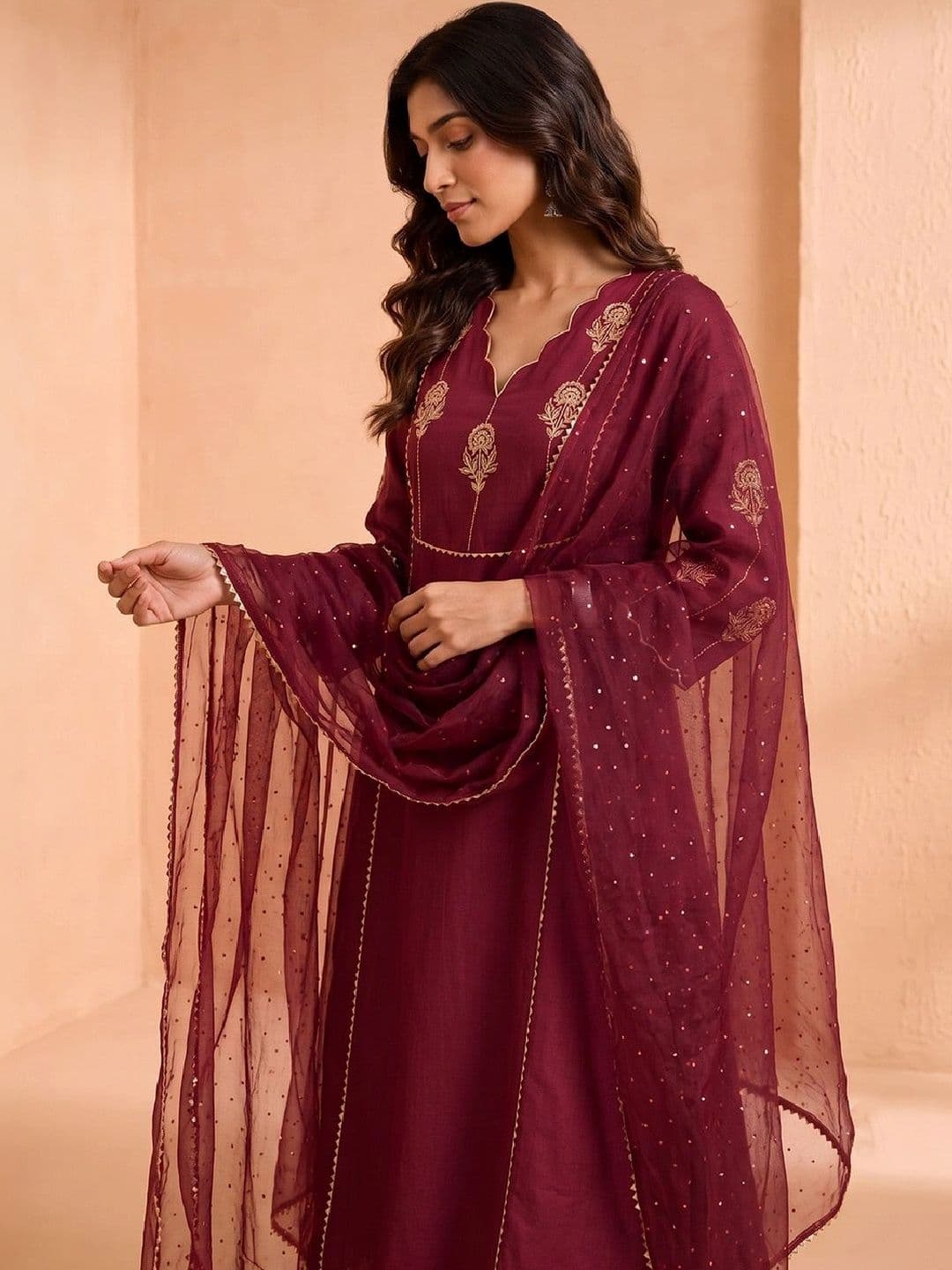 Varanga Women Ethnic Motifs Embroidered Regular Thread Work Kurta with Palazzos & With Dupatta thumbnail 2