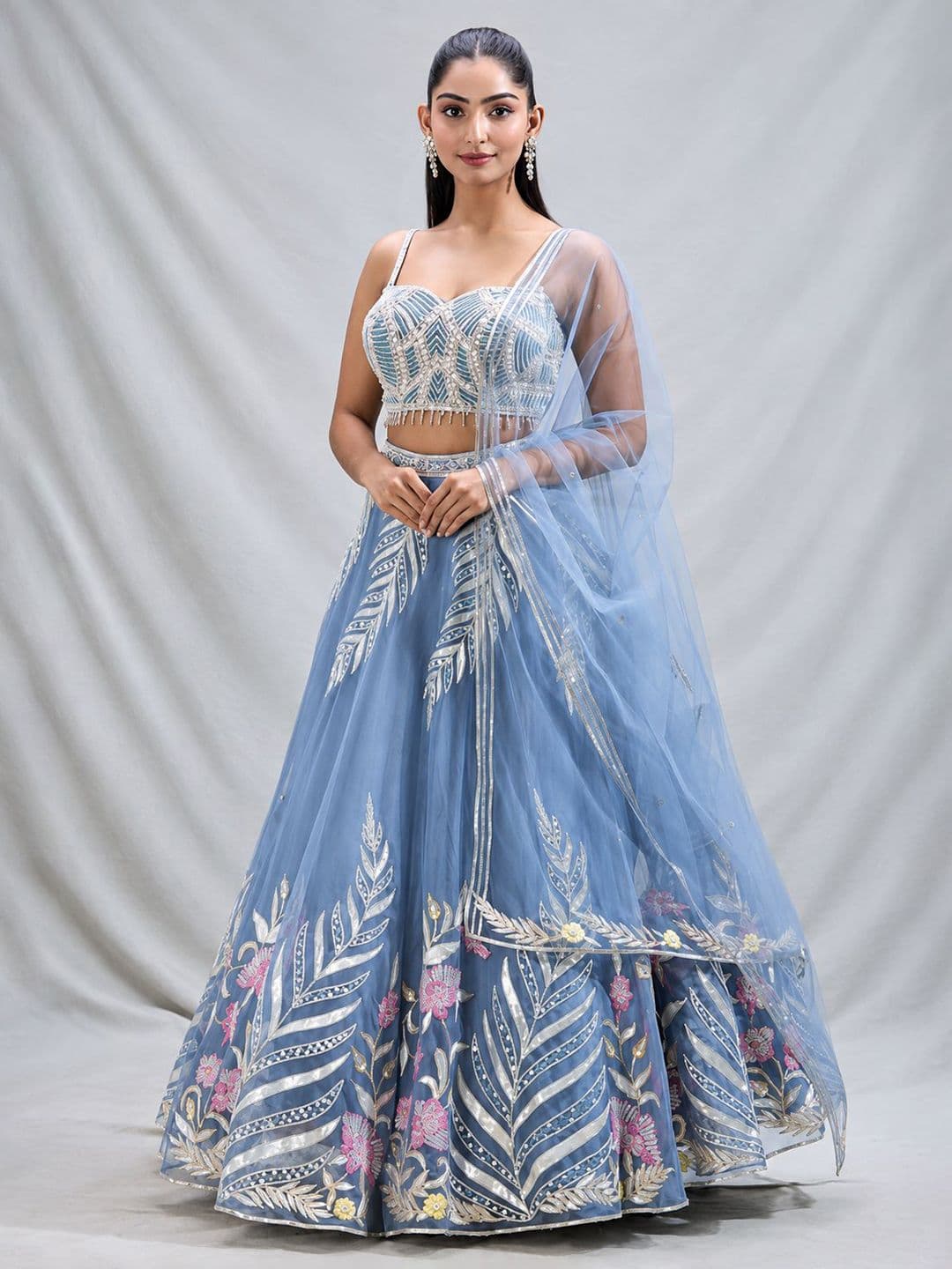 House of Pataudi Embellished Sequinned Semi-Stitched Lehenga & Unstitched Blouse With Dupatta - view 1