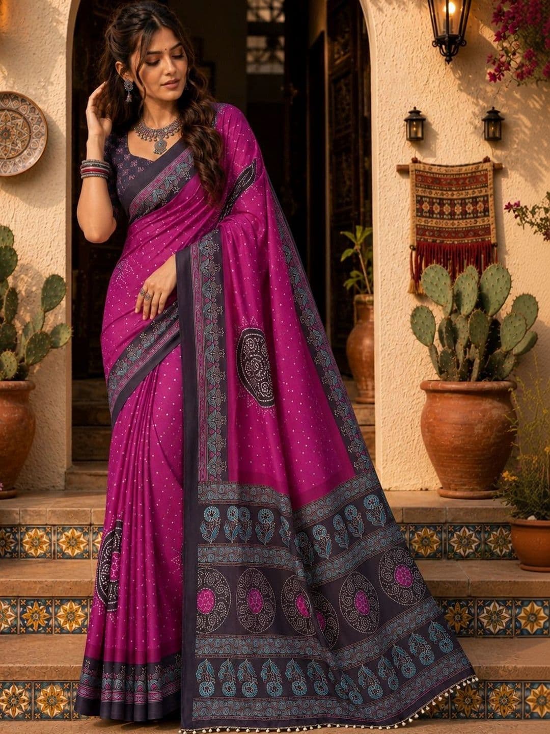 Durga Textile Bandhani Silk Blend Bandhani Saree thumbnail 6
