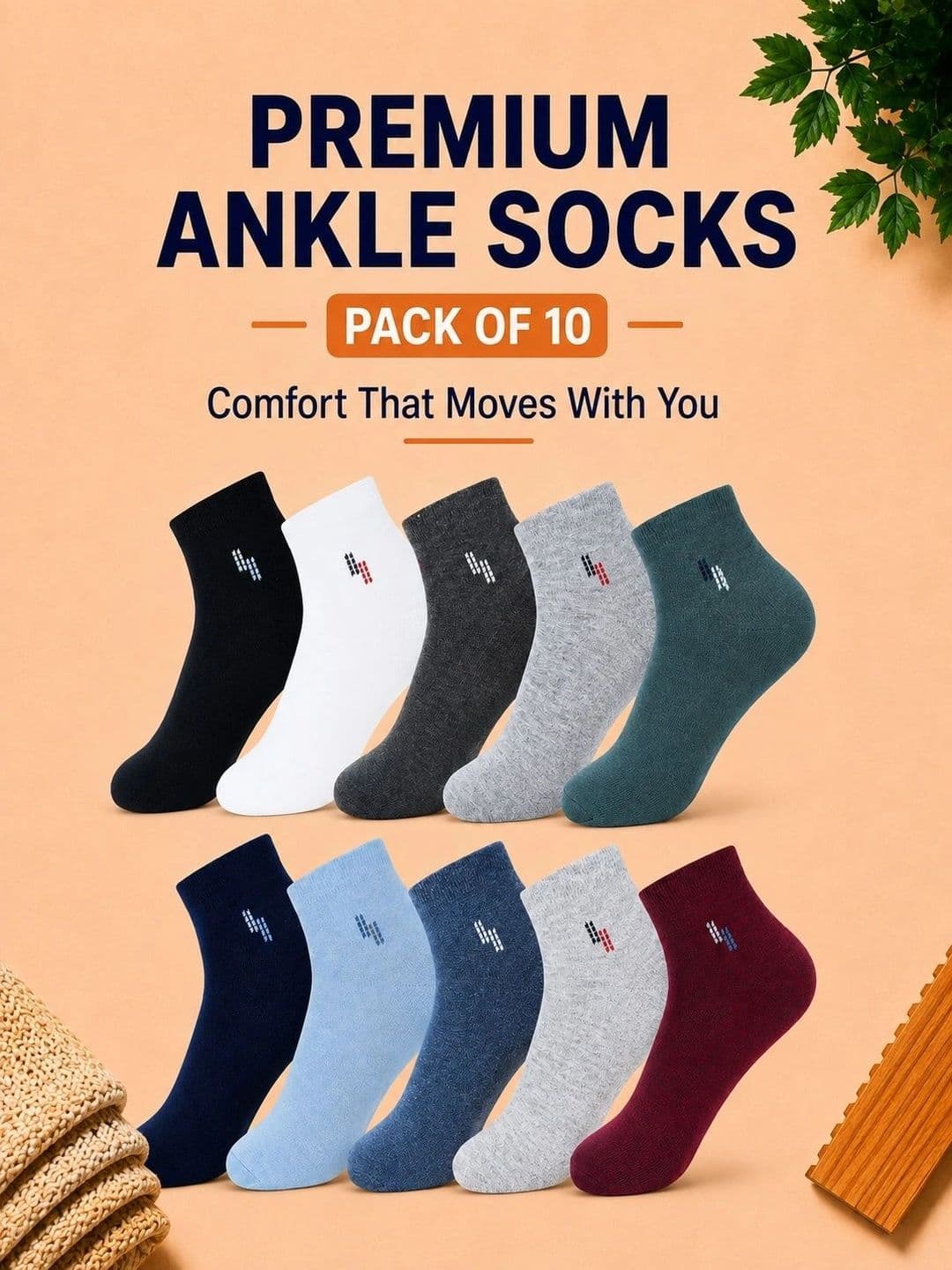 ADDOSSO Men Pack of 10 Cotton Assorted Ankle Length Socks thumbnail 3