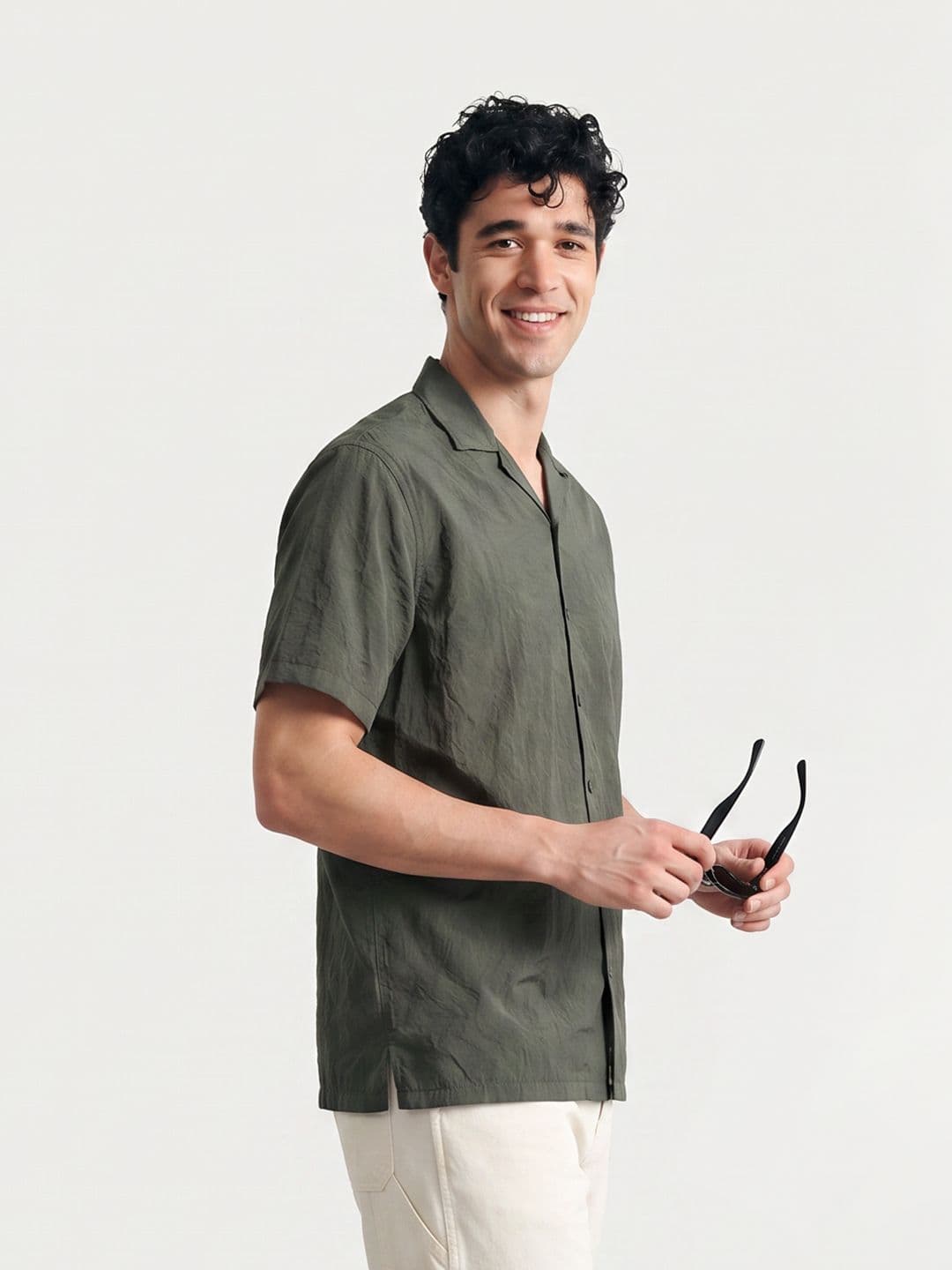 Mast & Harbour Easy Drape Textured Olive Shirt thumbnail 5