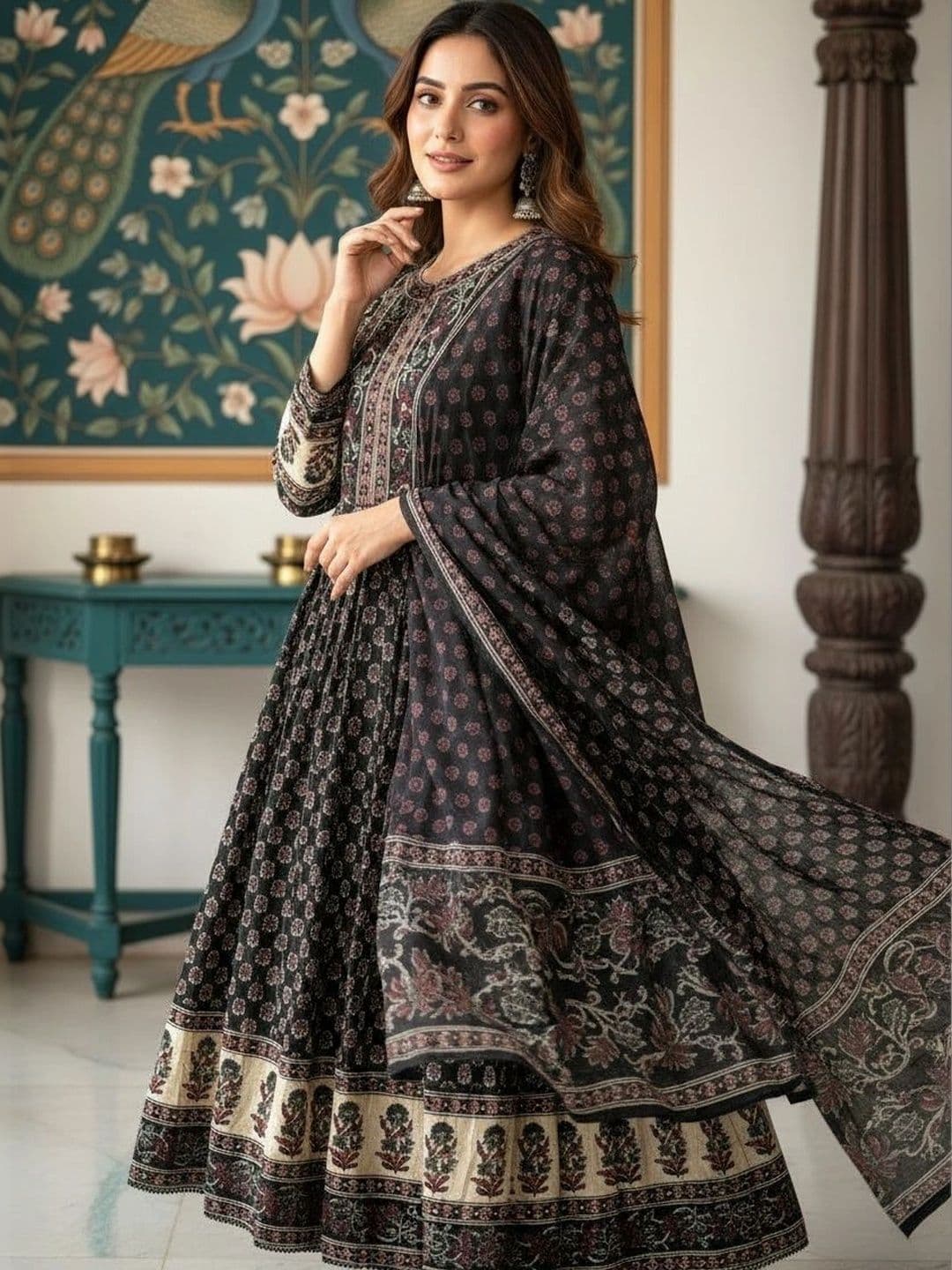 Anouk Women Ethnic Motifs Printed Regular Pure Cotton Kurta with Trousers & With Dupatta thumbnail 6