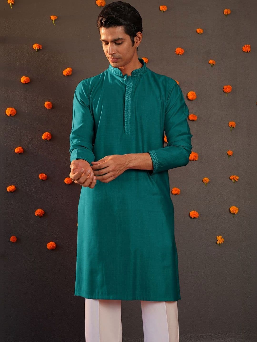 Anouk Men Button Patti Embroidery Straight Kurta - view 1