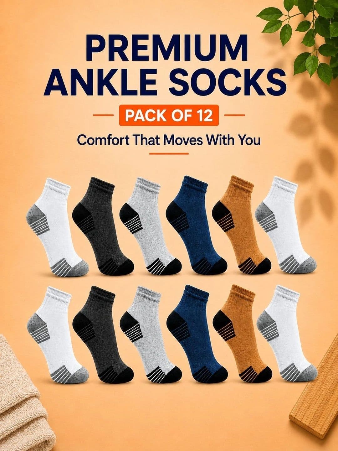 ADDOSSO Men Cotton Assorted Colourblocked Ankle Length Socks thumbnail 2