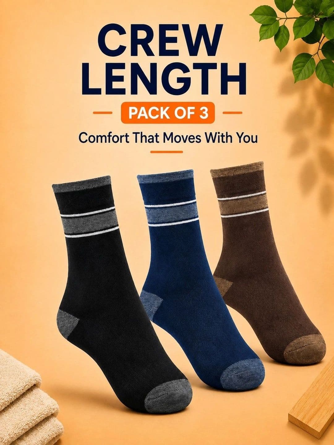 ADDOSSO Men Pack of 3 Cotton Assorted Striped Calf Length Socks thumbnail 3