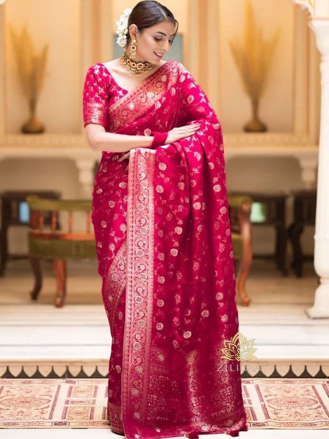 HERE&NOW Woven Design Zari Silk Blend Banarasi Saree - view 1