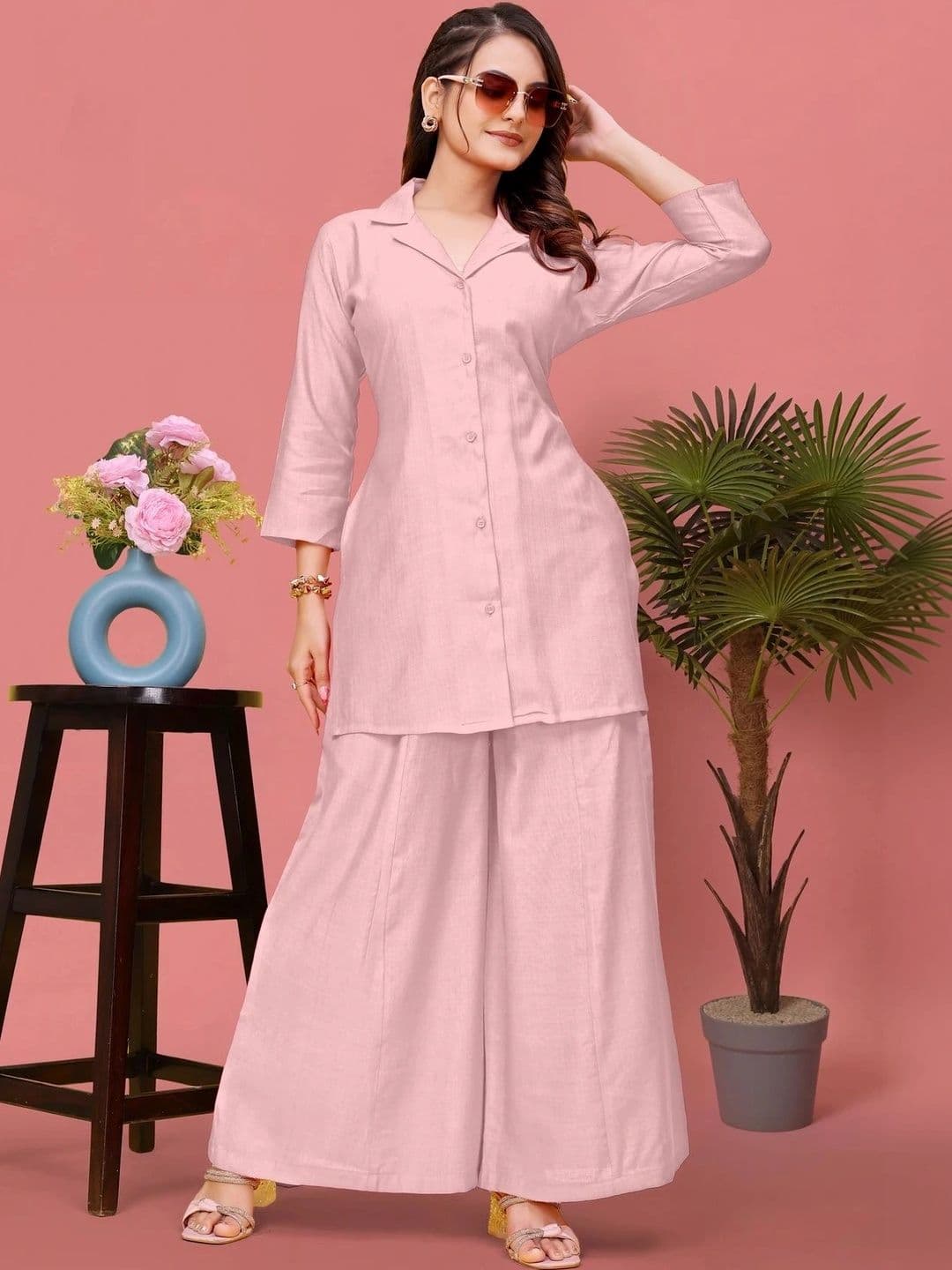 Gitaji Women Regular Pure Cotton Kurta with Palazzos thumbnail 5