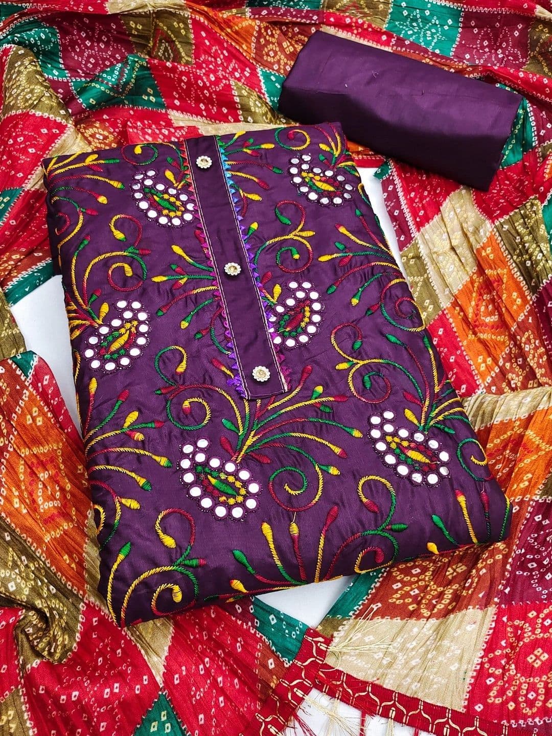 LeeliPeeri Designer Embroidered Unstitched Dress Material thumbnail 2