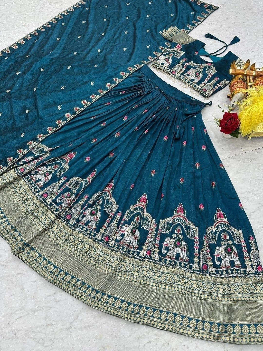 Shree Ram Creation Embroidered Thread Work Ready to Wear Lehenga & Blouse With Dupatta thumbnail 3