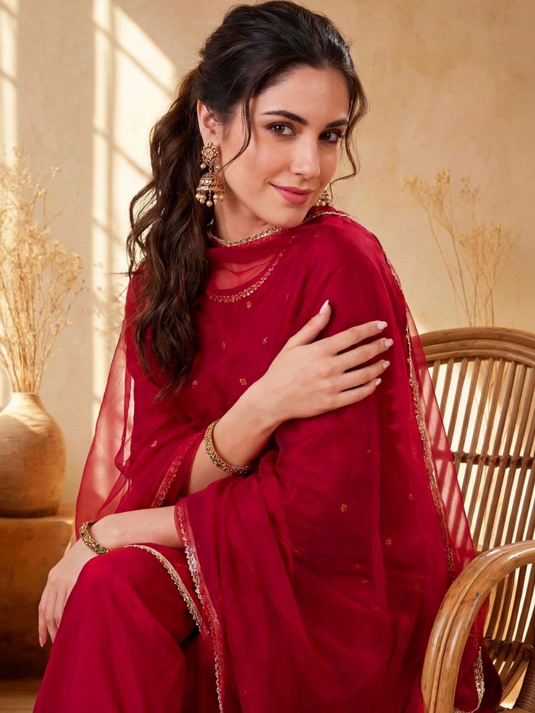 AVANSHEE Women Ethnic Motifs Embroidered Regular Kurta with Palazzos & With Dupatta thumbnail 4