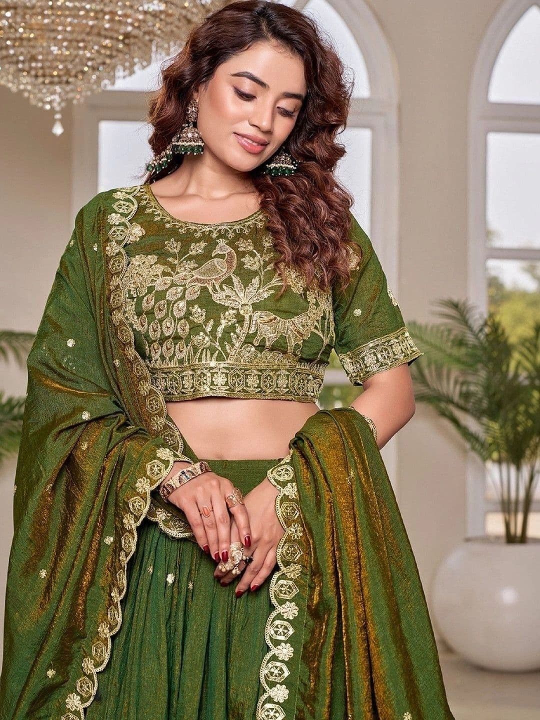 Shree Ram Creation Embroidered Thread Work Ready to Wear Lehenga & Blouse With Dupatta thumbnail 5
