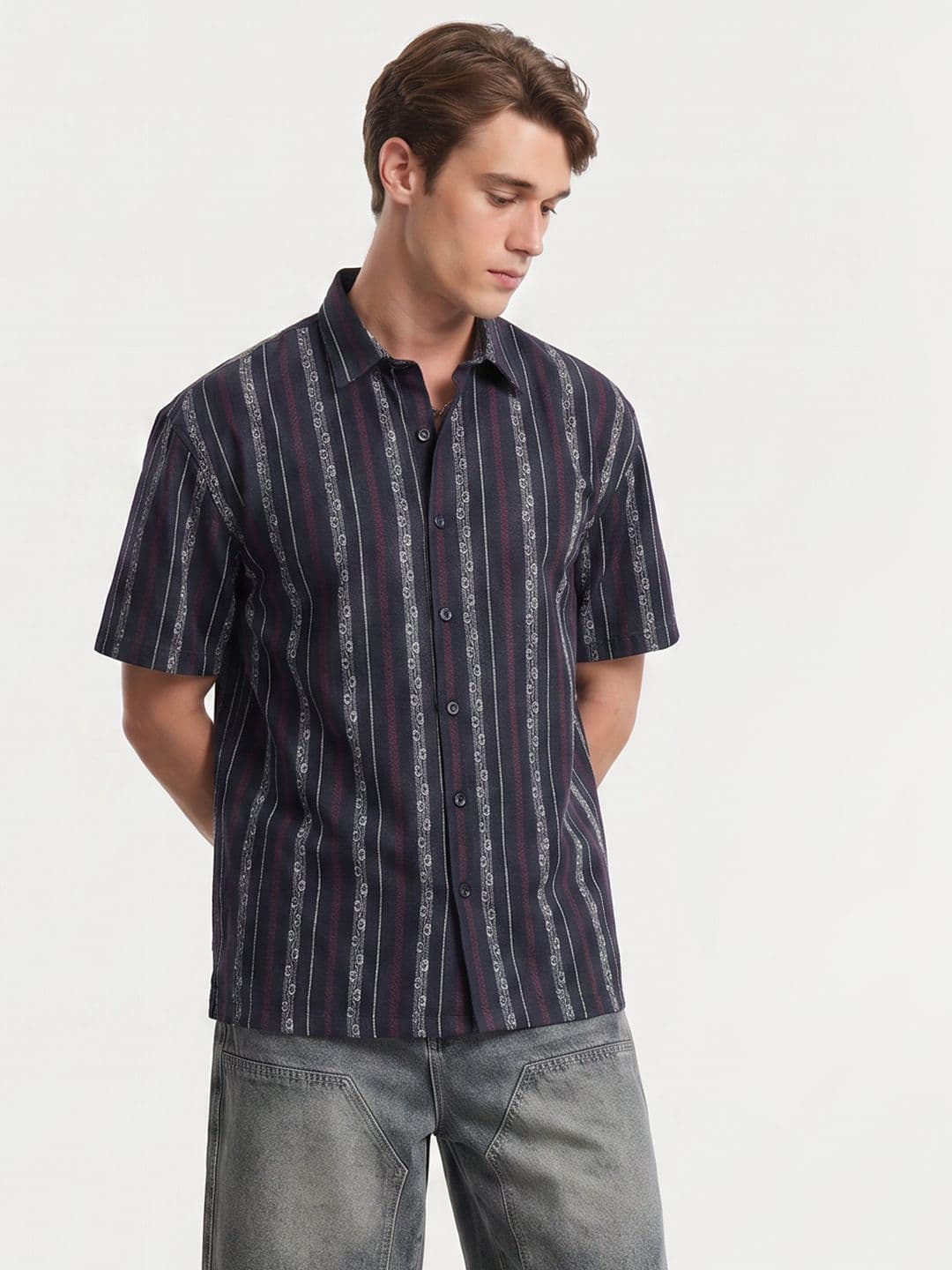 Mast & Harbour Easy Drape Textured Stripe Shirt thumbnail 4