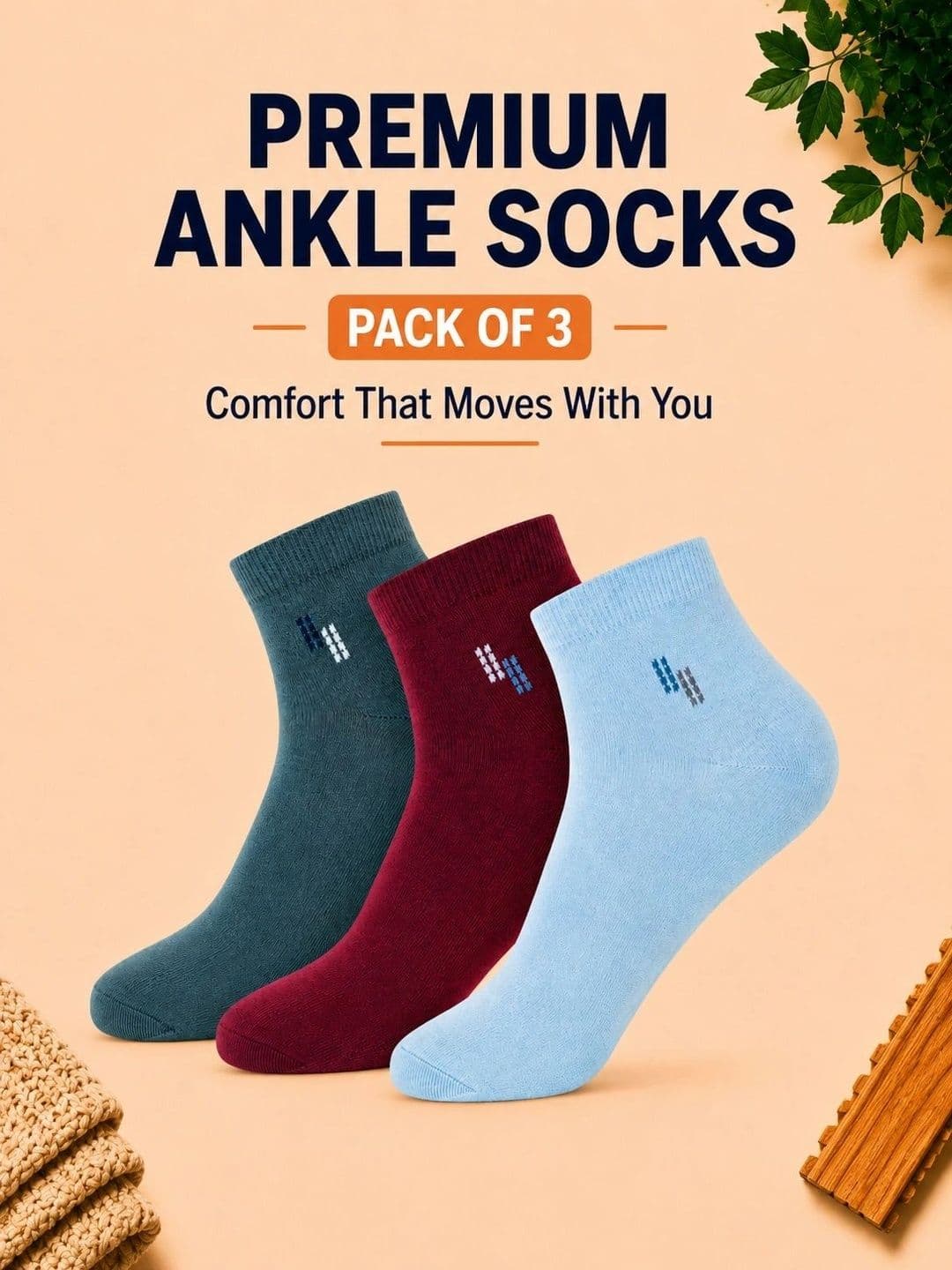 ADDOSSO Men Pack of 3 Cotton Assorted Patterned Ankle Length Socks thumbnail 2