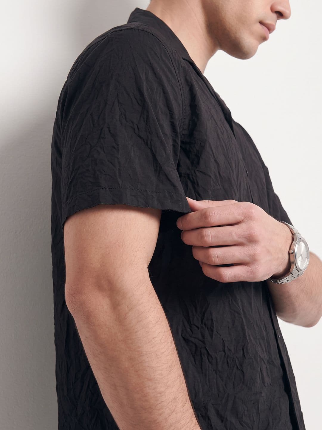 Mast & Harbour Easy Drape Textured Black Shirt thumbnail 6