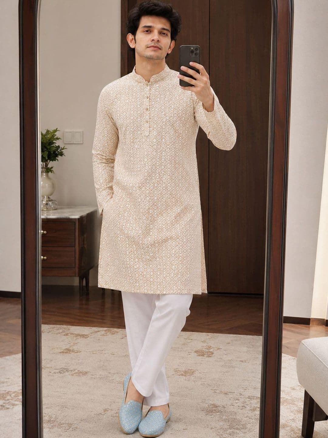 Anouk Men Geometric Embroidery Knee Length Straight Kurta thumbnail 7