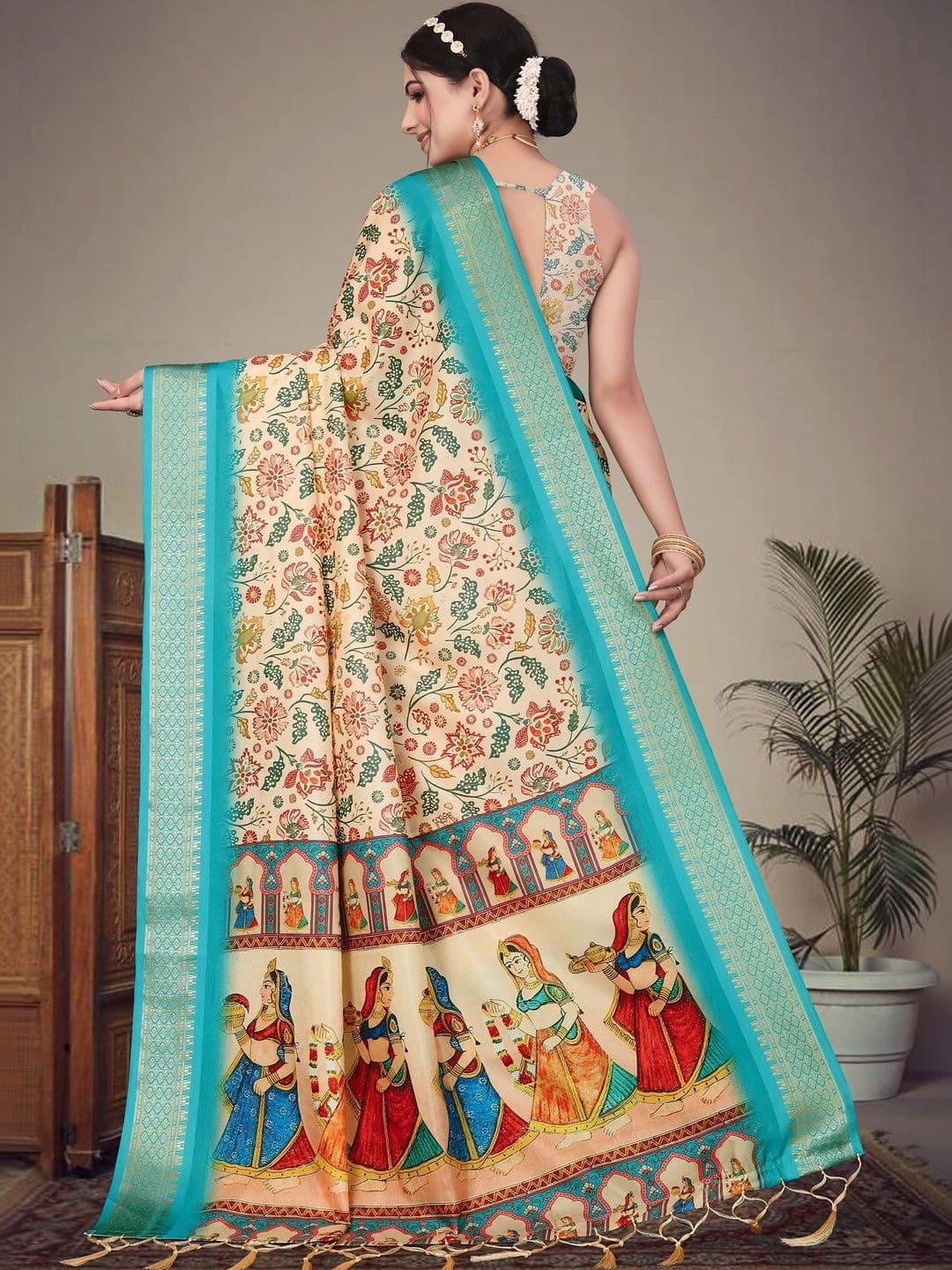VS MALL Floral Silk Cotton Saree thumbnail 6