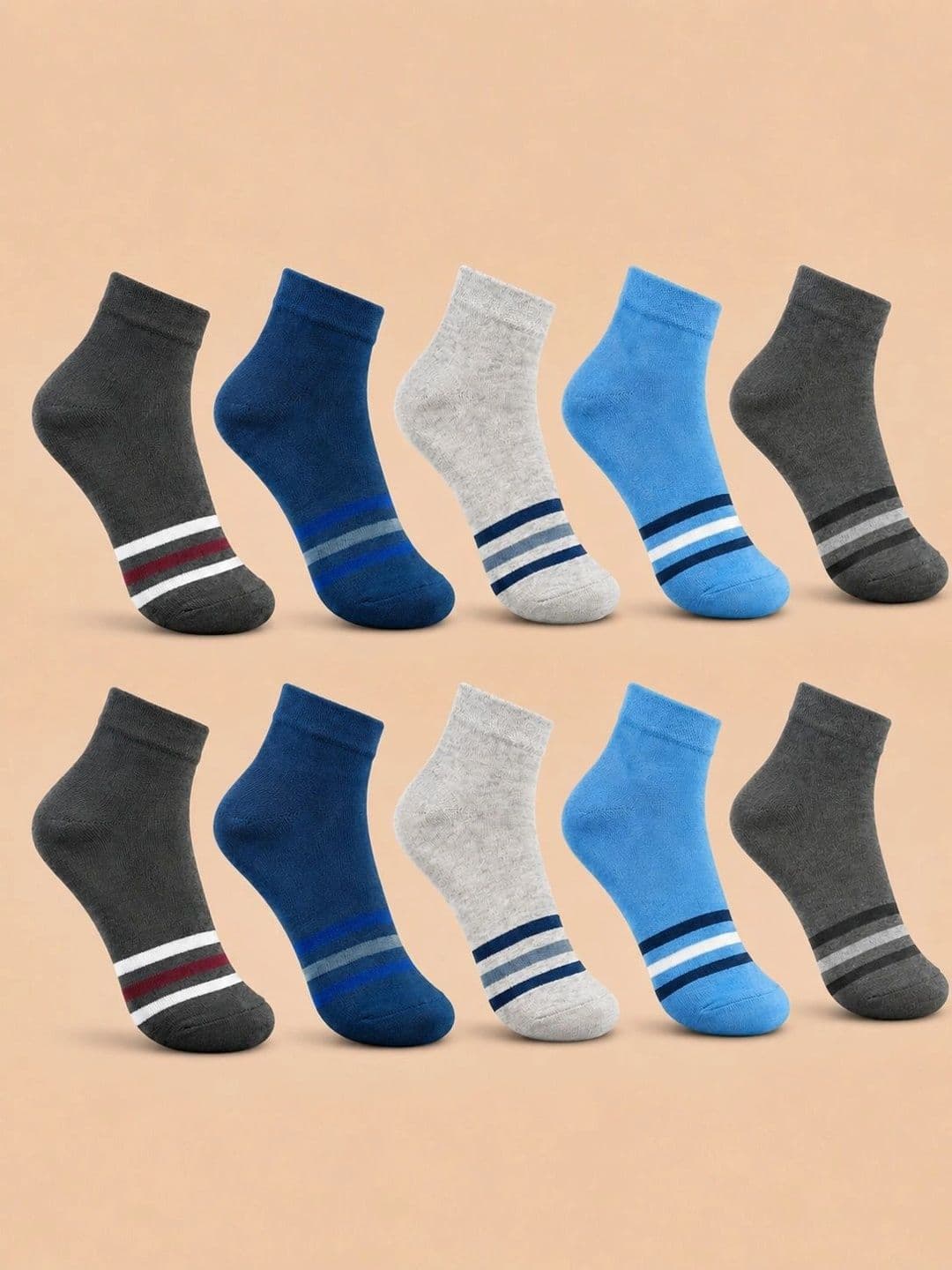 ADDOSSO Men Pack of 10 Cotton Assorted Striped Ankle Length Socks - view 1