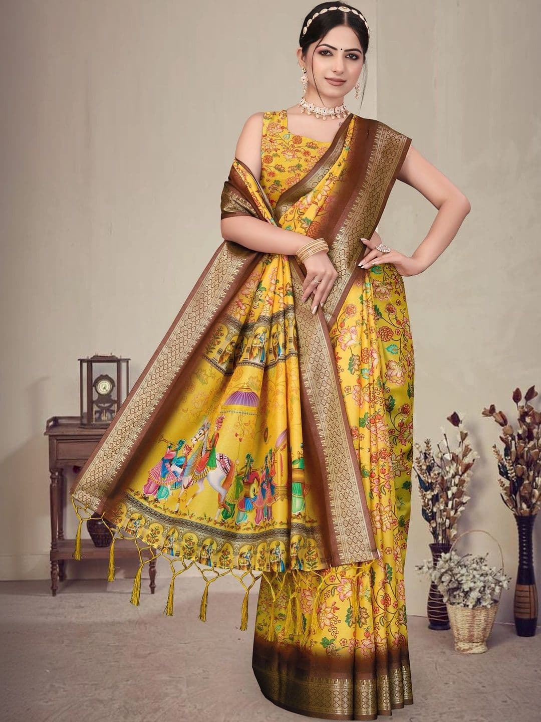 VS MALL Floral Silk Cotton Saree thumbnail 3