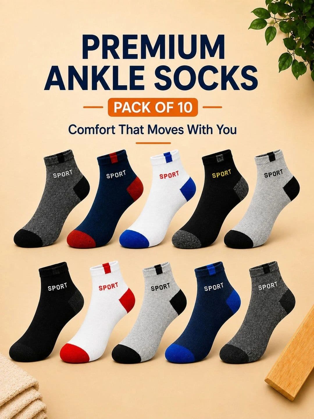 ADDOSSO Men Pack of 10 Cotton Assorted Patterned Ankle Length Socks thumbnail 3
