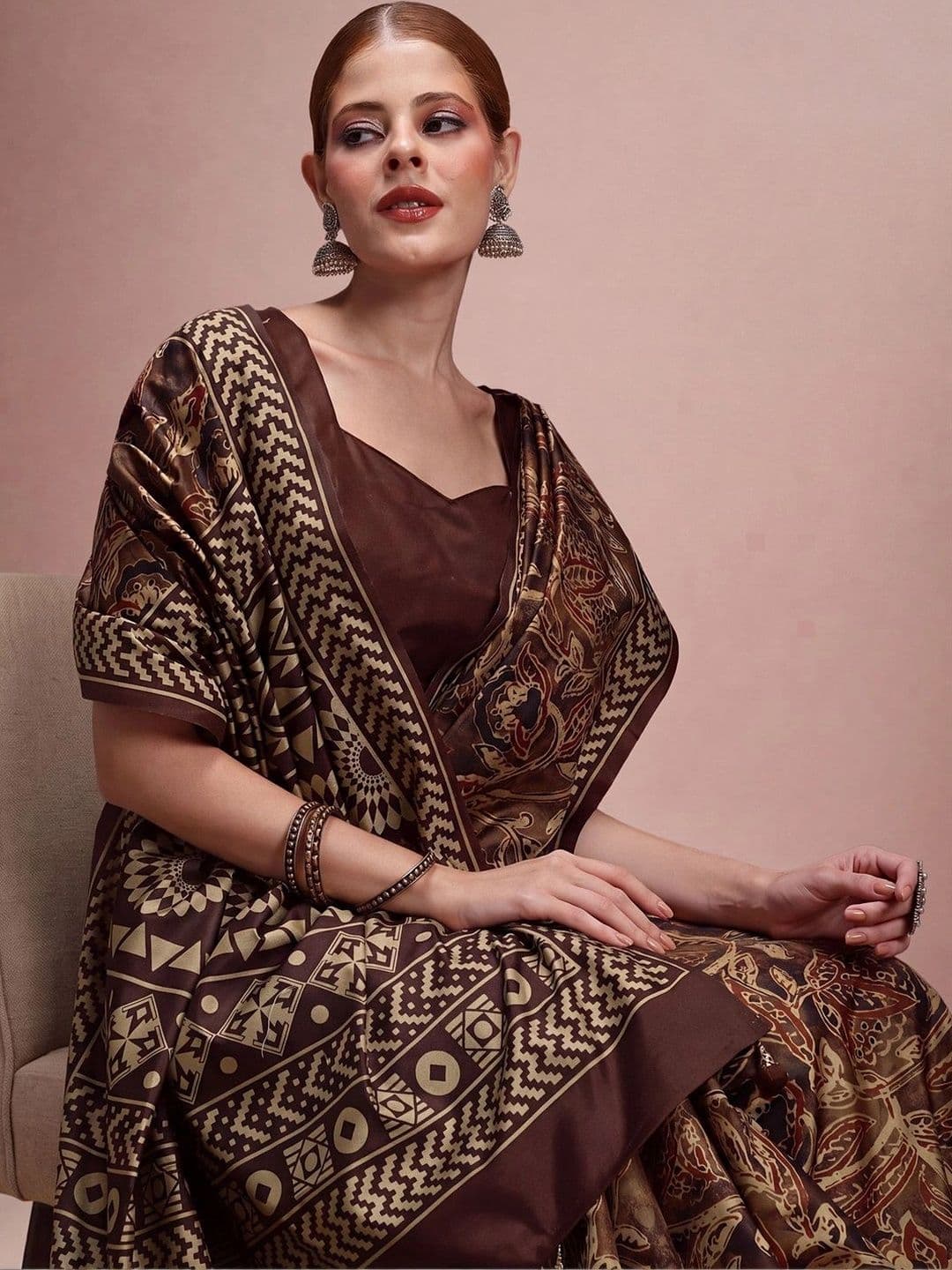 Sangria Kalamkari Silk Blend Designer Block Print Saree thumbnail 7