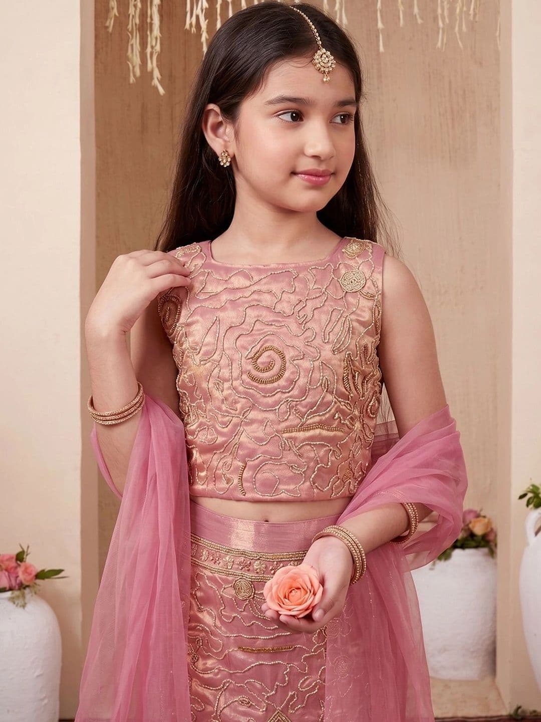 FASHION DREAM Girls Embroidered Thread Work Ready to Wear Lehenga & Blouse With Dupatta thumbnail 6