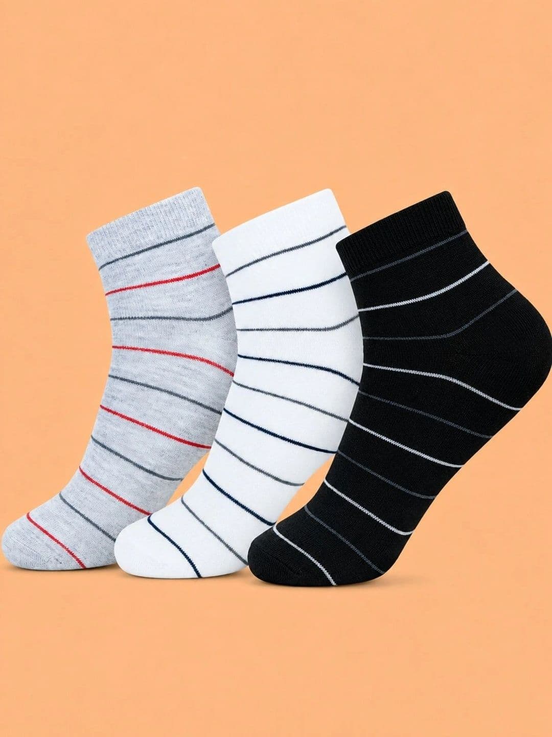 ADDOSSO Men Pack of 3 Cotton Assorted Striped Ankle Length Socks - view 1