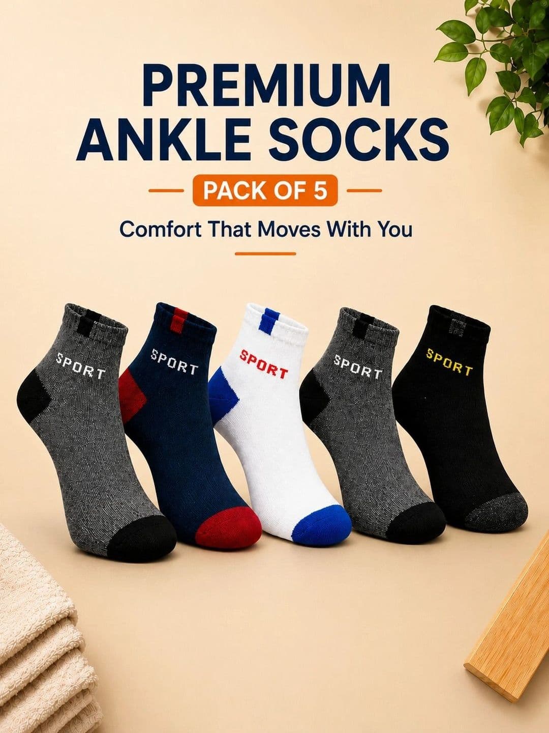 ADDOSSO Men Pack of 5 Cotton Assorted Patterned Ankle Length Socks thumbnail 2