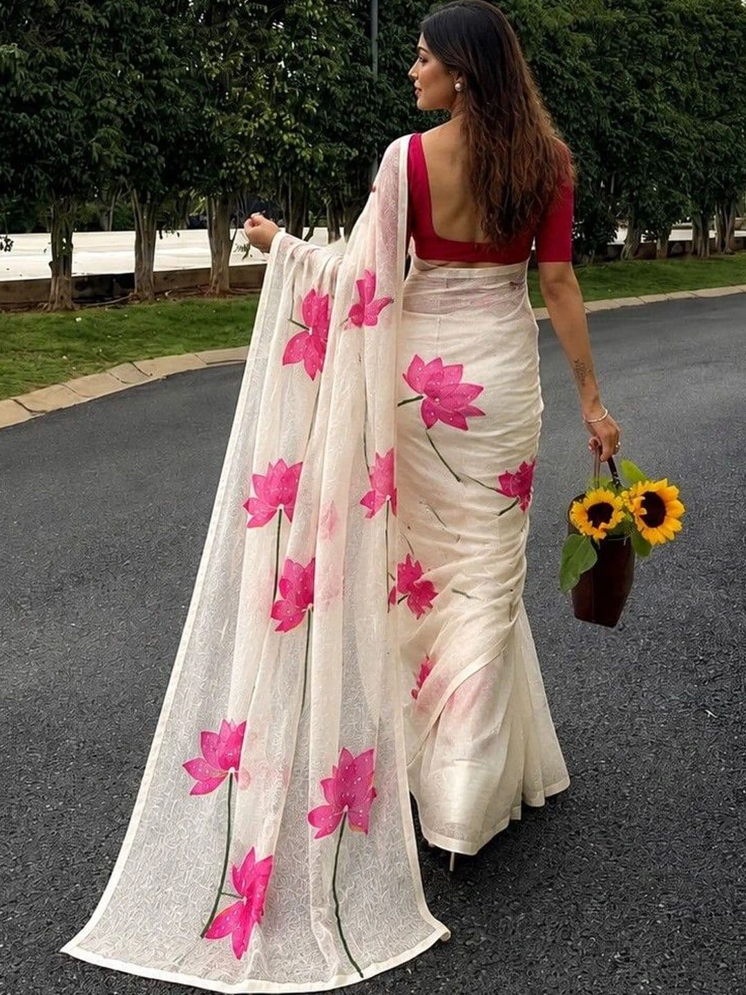 AARYAN SAREES Floral Pure Linen Gadwal Saree thumbnail 4