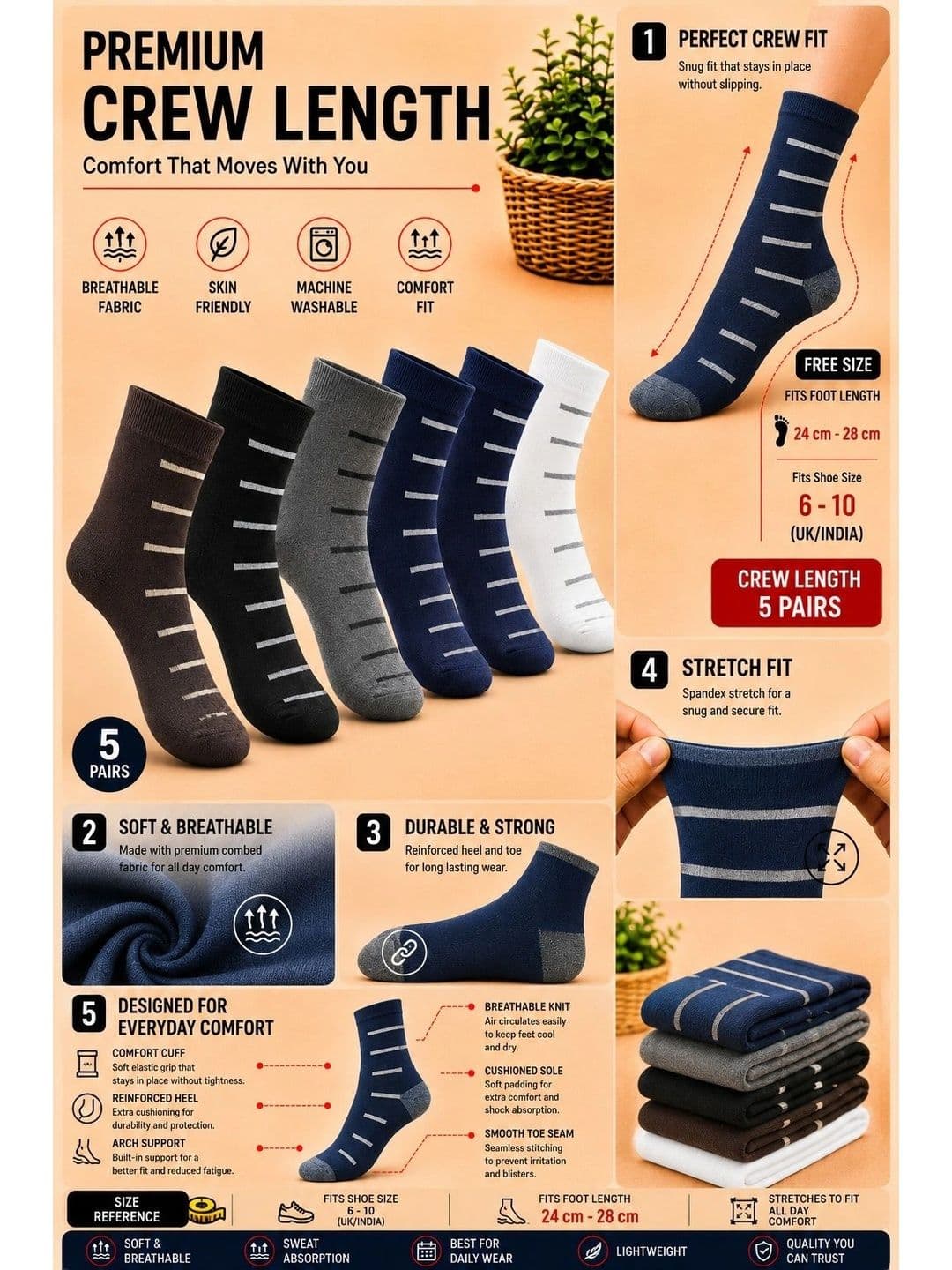 ADDOSSO Men Pack of 5 Cotton Assorted Patterned Calf Length Socks thumbnail 4