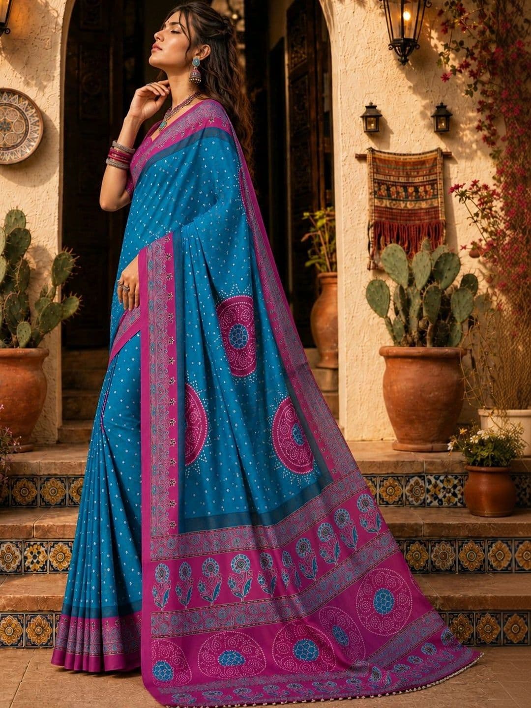 NIWAA Bandhani Silk Blend Bandhani Saree thumbnail 2