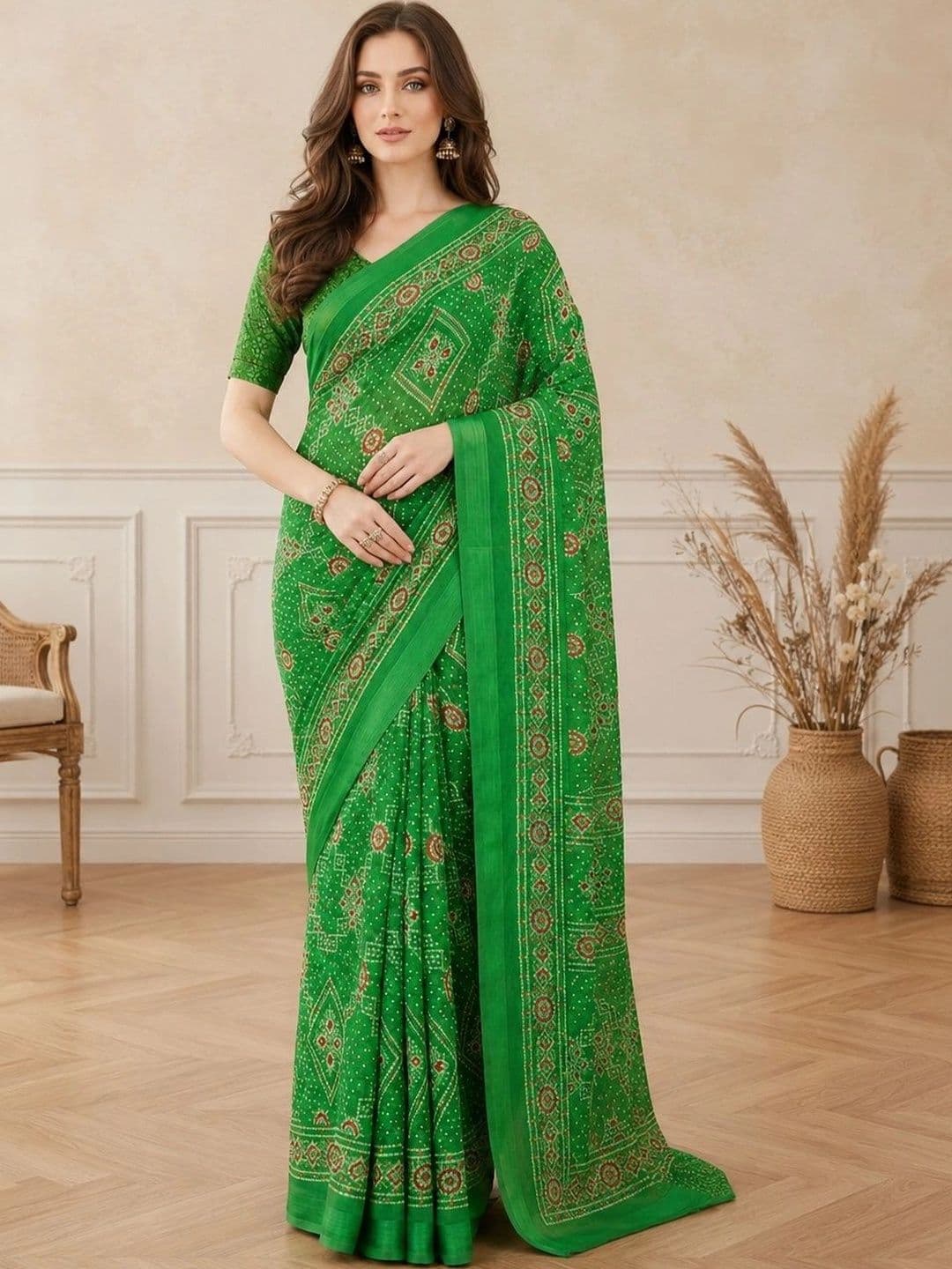 all about you Women's  Bandhani Poly Chiffon Fusion Bandhani Saree - view 1