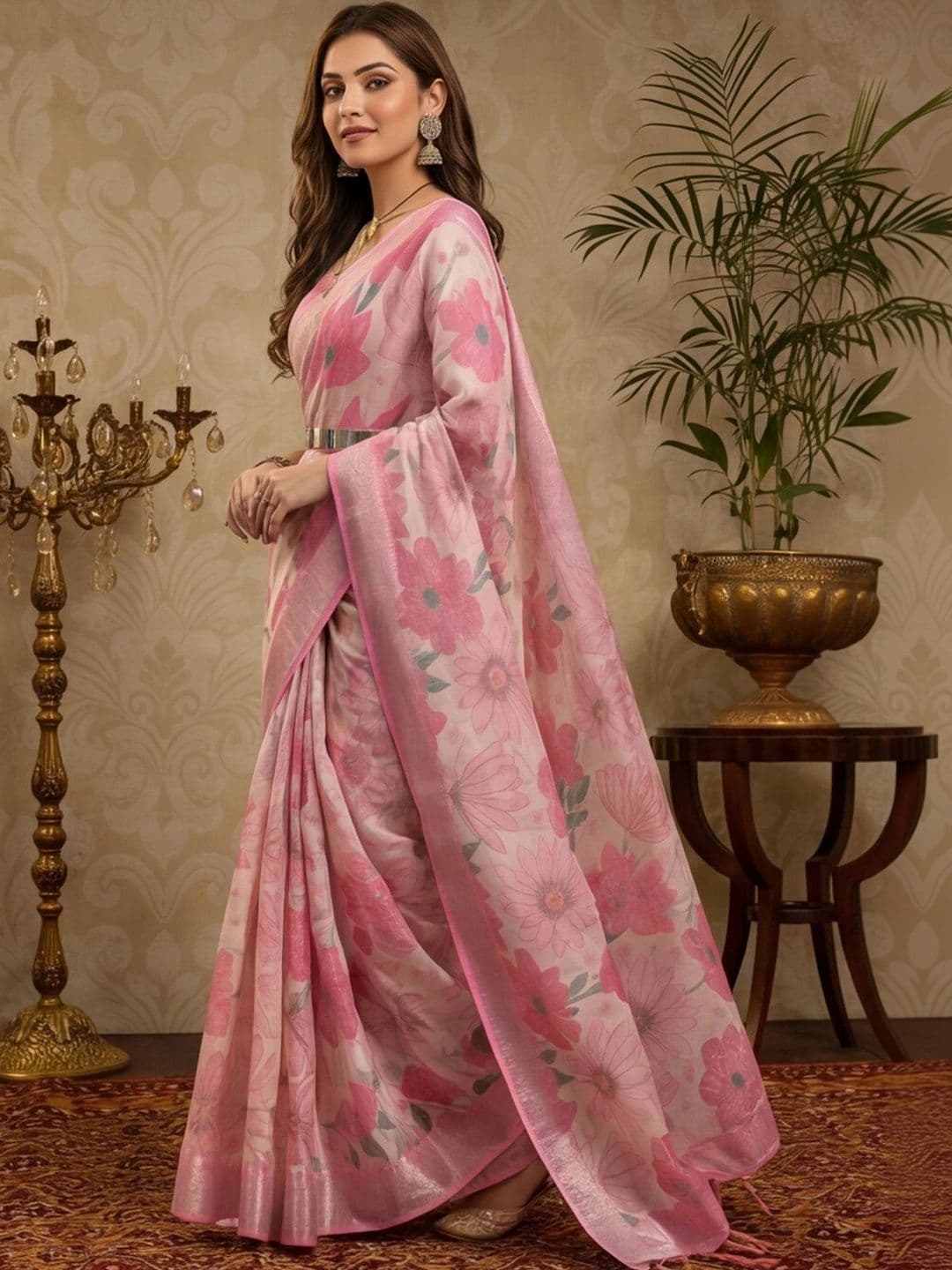 Mitera Floral Zari Silk Cotton Fusion Saree thumbnail 5