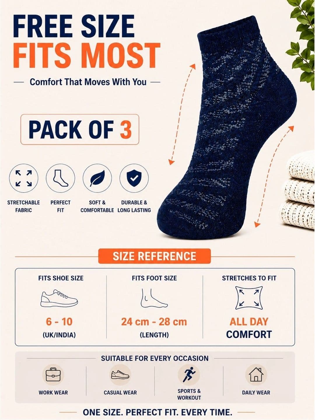 ADDOSSO Men Pack of 3 Cotton Assorted Patterned Ankle Length Socks thumbnail 5
