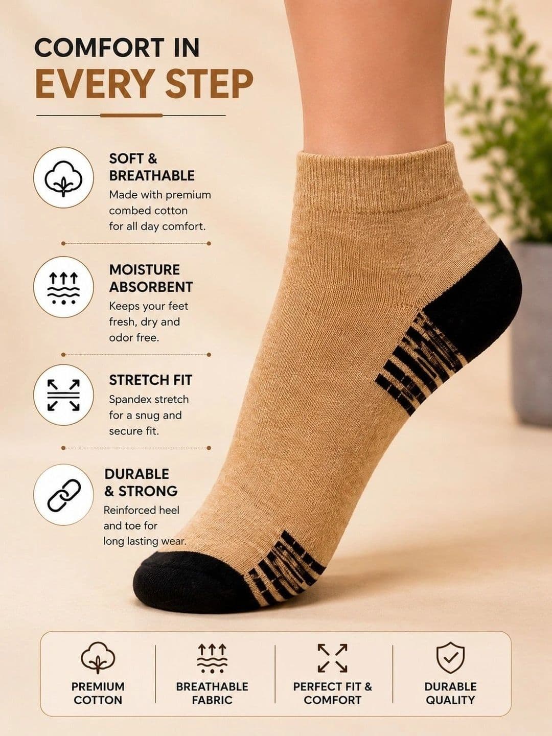ADDOSSO Men Cotton Assorted Colourblocked Ankle Length Socks thumbnail 4