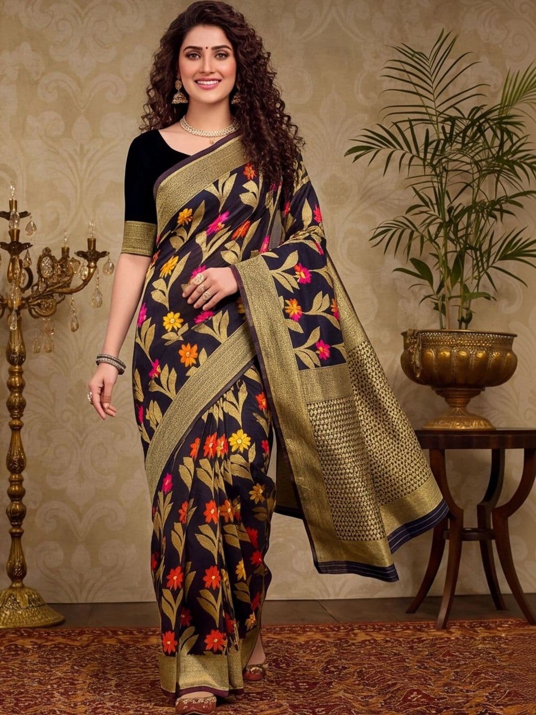 Mitera Woven Design Zari Silk Cotton Fusion Banarasi Saree - view 1