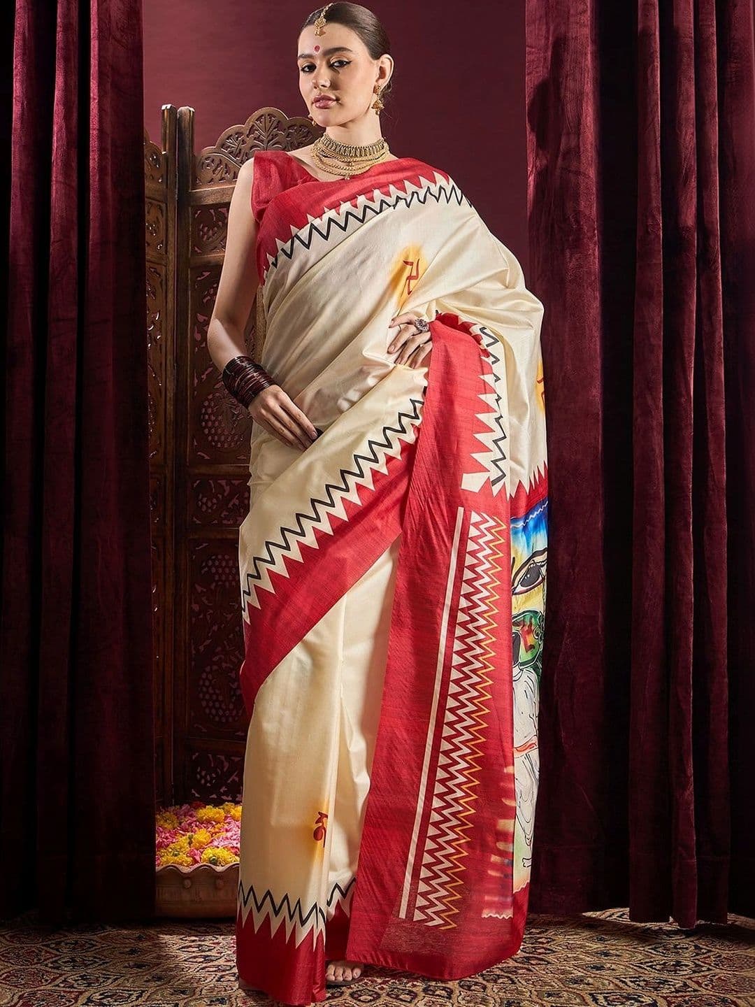 Sangria Women Silk Blend Designer Garad Saree - view 1