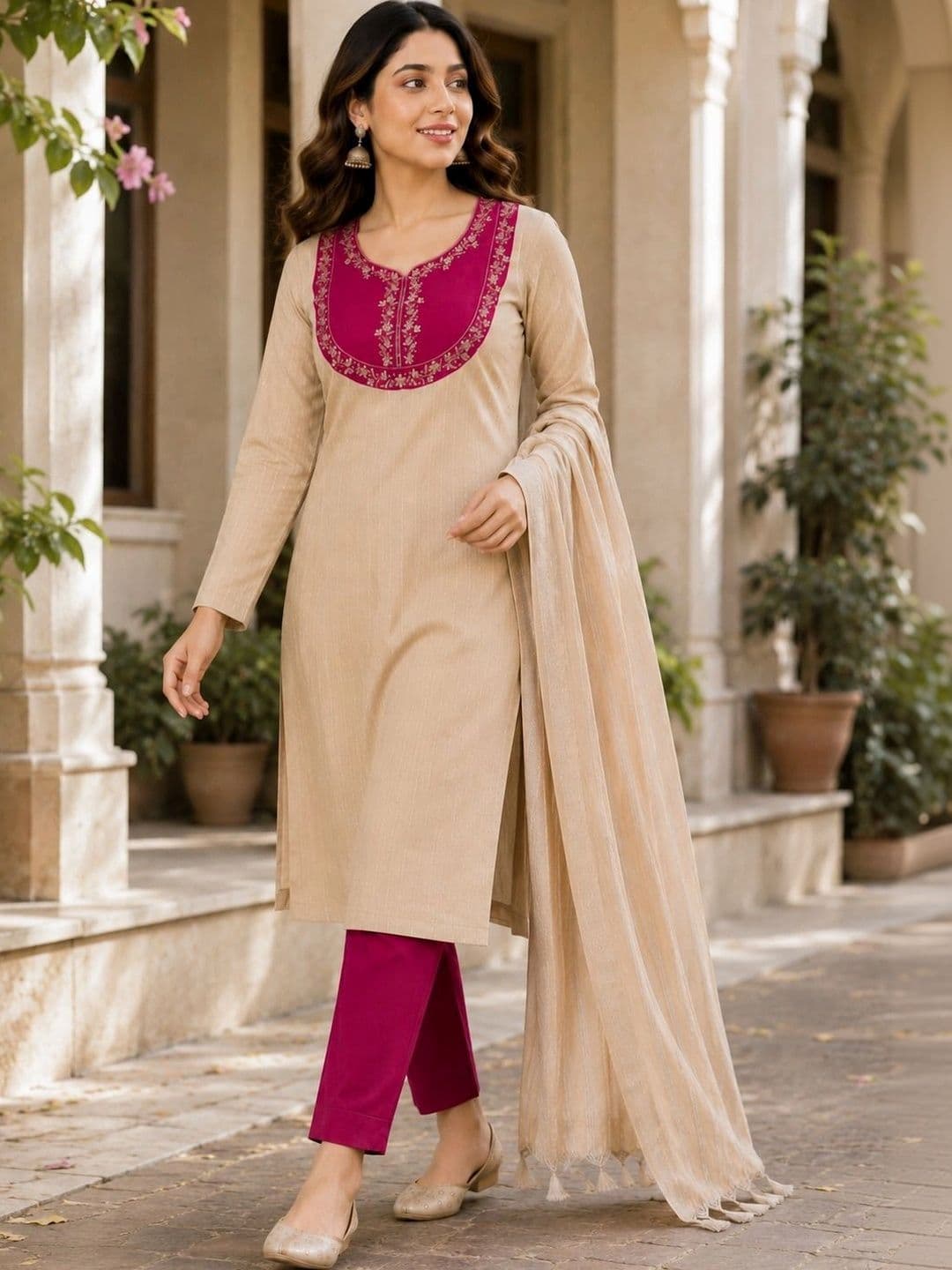 MI Textile Ethnic Motifs Embroidered Regular Thread Work Kurta with Trousers &  Dupatta thumbnail 2